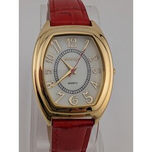 Gossip Watch Women‎ 31mm Gold Case MOP Dial Red Leather Band- New Battery